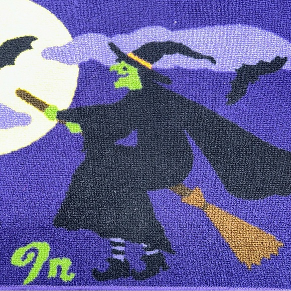Halloween carpet door mat used Witch flying yellow moon The Witch is in 29" - Picture 8 of 9